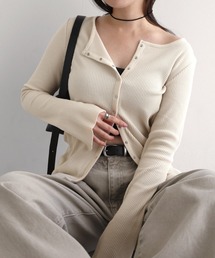 andme | セルフカットリブスナップボタン長袖カーディガントップス(カーディガン/ボレロ)