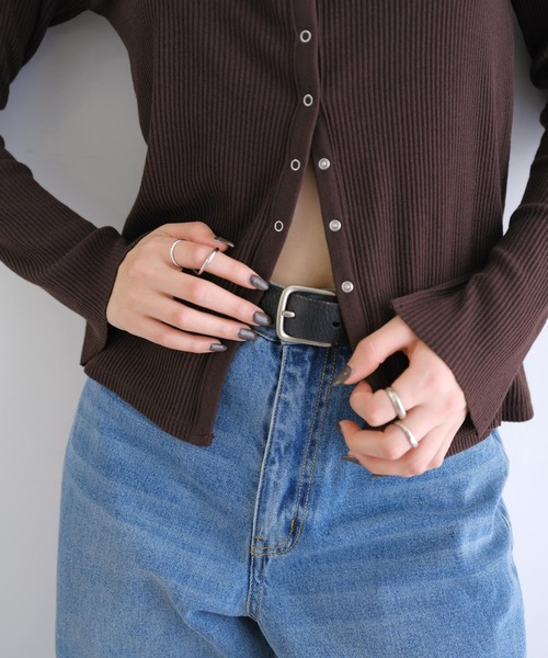 andme（アンドミー）の「セルフカットリブスナップボタン長袖カーディガントップス（カーディガン/ボレロ・レディース・キナリ/スミクロ/杢グレー/ダークブラウン/ブラック・M）」の18枚目の写真