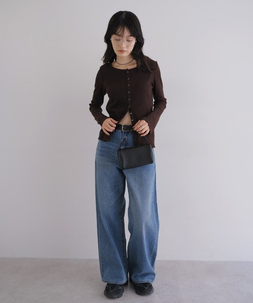 andme（アンドミー）の「セルフカットリブスナップボタン長袖カーディガントップス（カーディガン/ボレロ・レディース・キナリ/スミクロ/杢グレー/ダークブラウン/ブラック・M）」の21枚目の写真