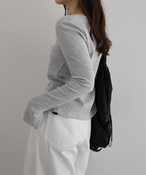 andme（アンドミー）の「セルフカットリブスナップボタン長袖カーディガントップス（カーディガン/ボレロ・レディース・キナリ/スミクロ/杢グレー/ダークブラウン/ブラック・M）」の14枚目の写真
