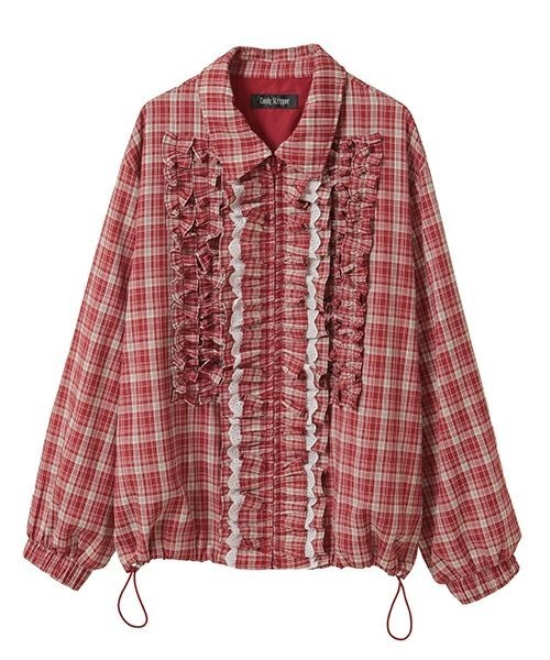 Candy Stripper（キャンディストリッパー）の「CHECK FRILL ジャケット（ノーカラージャケット・レディース・ベージュ/レッド/ブラック・FREE）」の22枚目の写真