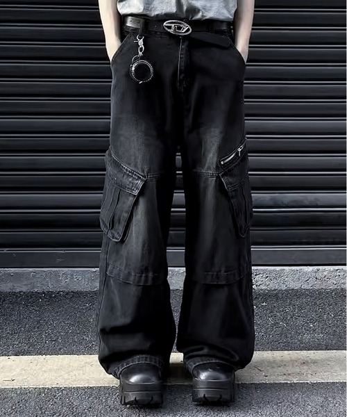 JOHNNY WOLF（ジョニーウルフ）の「PISCES スラッシュジップ ルーズ デニムカーゴパンツ（デニムパンツ・メンズ・ブラック・S/M/L/XL）」の3枚目の写真