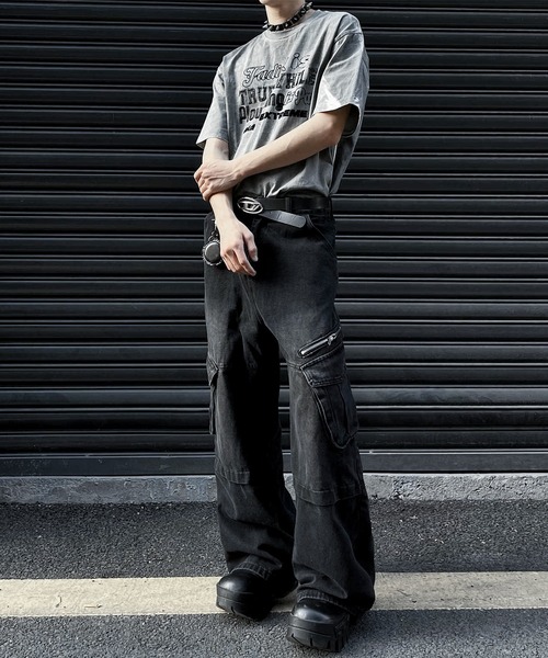 セール】PISCES スラッシュジップ ルーズ デニムカーゴパンツ