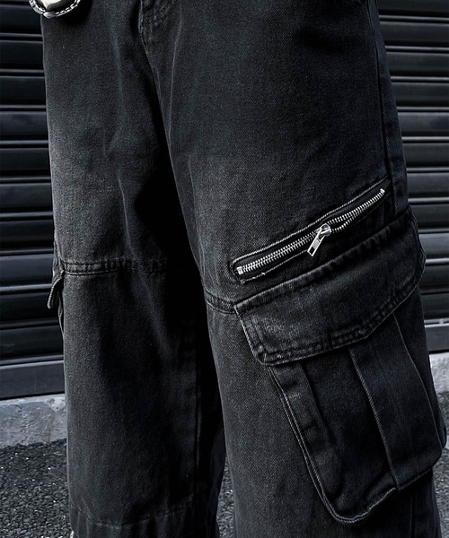 JOHNNY WOLF（ジョニーウルフ）の「PISCES スラッシュジップ ルーズ デニムカーゴパンツ（デニムパンツ・メンズ・ブラック・S/M/L/XL）」の9枚目の写真