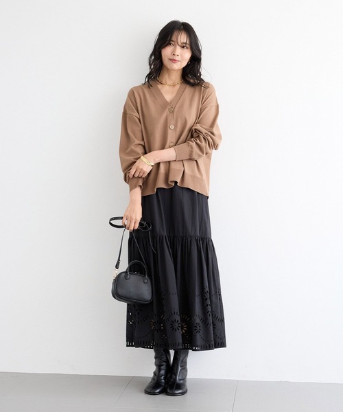 BARNYARDSTORM（バンヤードストーム）の「BARNYARDSTORM / コットンリネンカーデ / ハンドウォッシャブル（カーディガン/ボレロ・レディース・モカ/ブラック・FREE）」の5枚目の写真