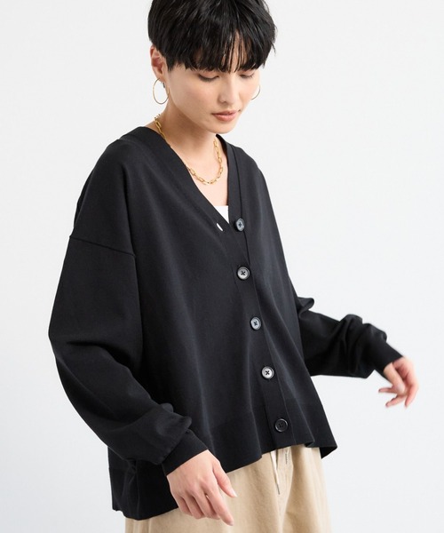 BARNYARDSTORM（バンヤードストーム）の「BARNYARDSTORM / コットンリネンカーデ / ハンドウォッシャブル（カーディガン/ボレロ・レディース・モカ/ブラック・FREE）」の6枚目の写真