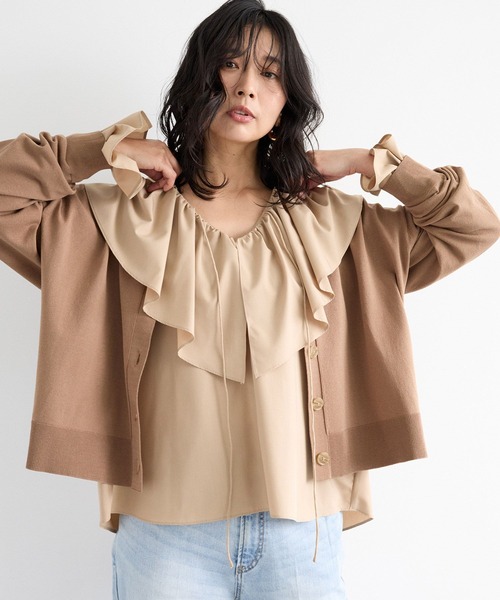 BARNYARDSTORM（バンヤードストーム）の「BARNYARDSTORM / コットンリネンカーデ / ハンドウォッシャブル（カーディガン/ボレロ・レディース・モカ/ブラック・FREE）」の9枚目の写真