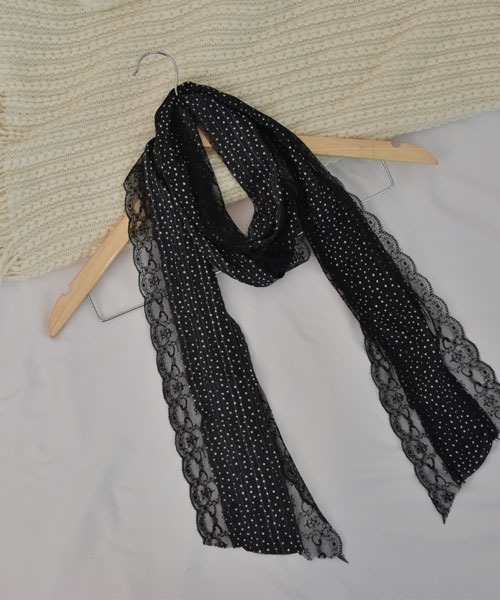 VIBGYOR Women（ヴィブジョー　ウィメン）の「【resonance】ドット柄 レース シースルー ストール/スカーフリボン【マルチウェイ】（ストール/ショール・レディース・ブラック/オフホワイト/ベージュ・FREE）」の10枚目の写真