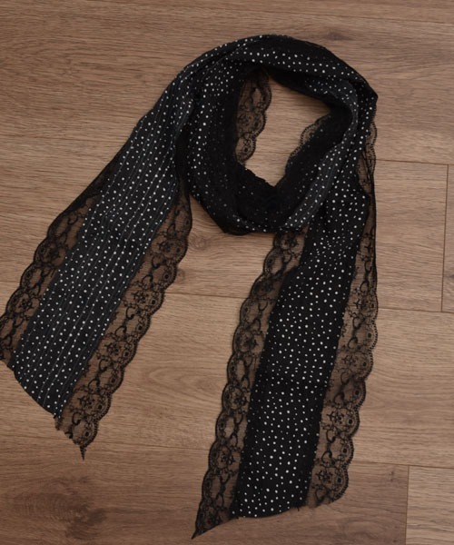 VIBGYOR Women（ヴィブジョー　ウィメン）の「【resonance】ドット柄 レース シースルー ストール/スカーフリボン【マルチウェイ】（ストール/ショール・レディース・ブラック/オフホワイト/ベージュ・FREE）」の9枚目の写真