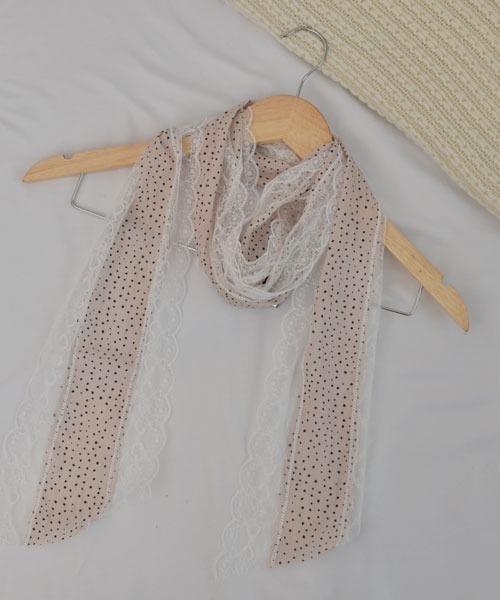 VIBGYOR Women（ヴィブジョー　ウィメン）の「【resonance】ドット柄 レース シースルー ストール/スカーフリボン【マルチウェイ】（ストール/ショール・レディース・ブラック/オフホワイト/ベージュ・FREE）」の7枚目の写真