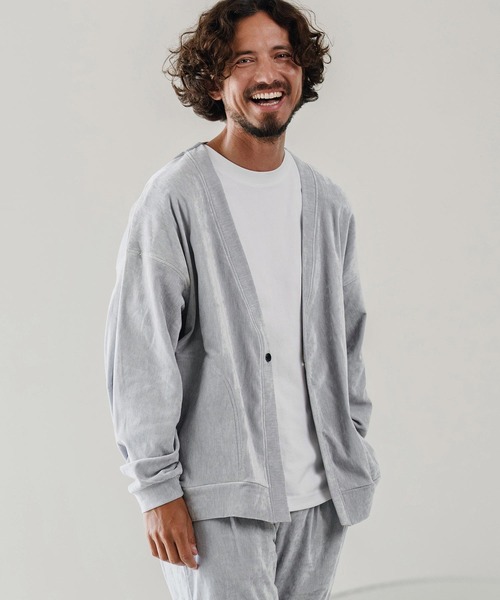 CALL&RESPONSE（コールアンドレスポンス）の「mcg3671-タックカーデ-ビンテージベロア カーディガン（カーディガン/ボレロ・メンズ・グレー/ブラック・2/4）」の4枚目の写真