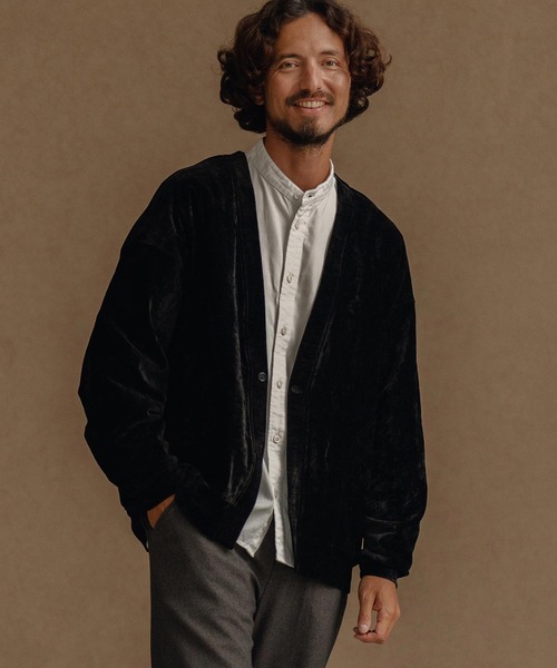 CALL&RESPONSE（コールアンドレスポンス）の「mcg3671-タックカーデ-ビンテージベロア カーディガン（カーディガン/ボレロ・メンズ・グレー/ブラック・2/4）」の10枚目の写真