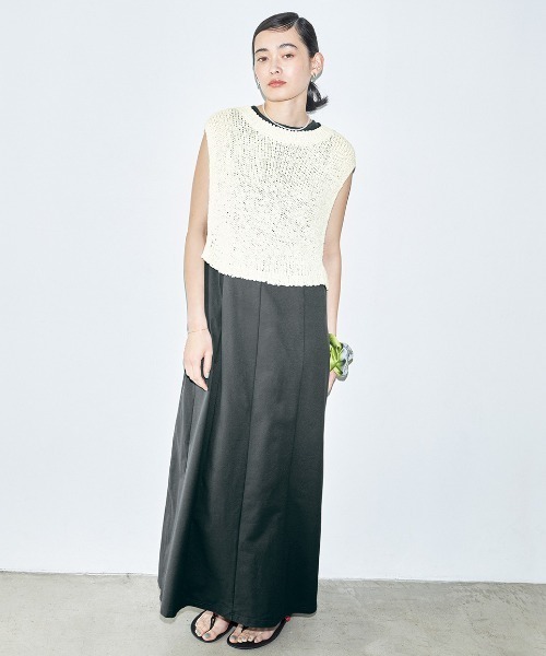 MEDE19F(メデジュウキュウ)の「BRAND NEW MIX STYLE さらっとモードなテープヤーンショートベスト(ベスト・レディース・ホワイト/ネイビー・3L/LL/L/M/S)」の3枚目の写真