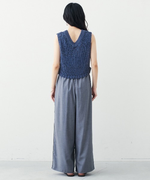 MEDE19F(メデジュウキュウ)の「BRAND NEW MIX STYLE さらっとモードなテープヤーンショートベスト(ベスト・レディース・ホワイト/ネイビー・3L/LL/L/M/S)」の9枚目の写真
