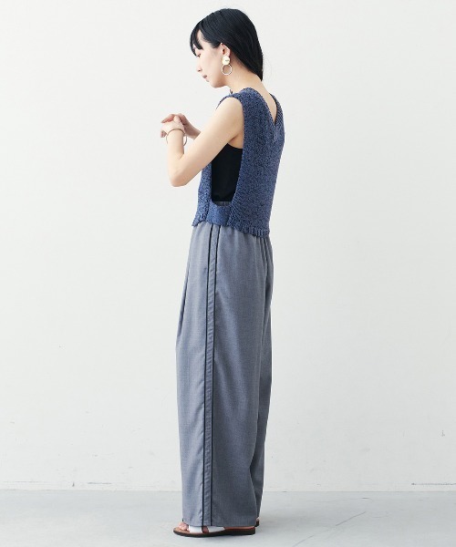 MEDE19F(メデジュウキュウ)の「BRAND NEW MIX STYLE さらっとモードなテープヤーンショートベスト(ベスト・レディース・ホワイト/ネイビー・3L/LL/L/M/S)」の8枚目の写真