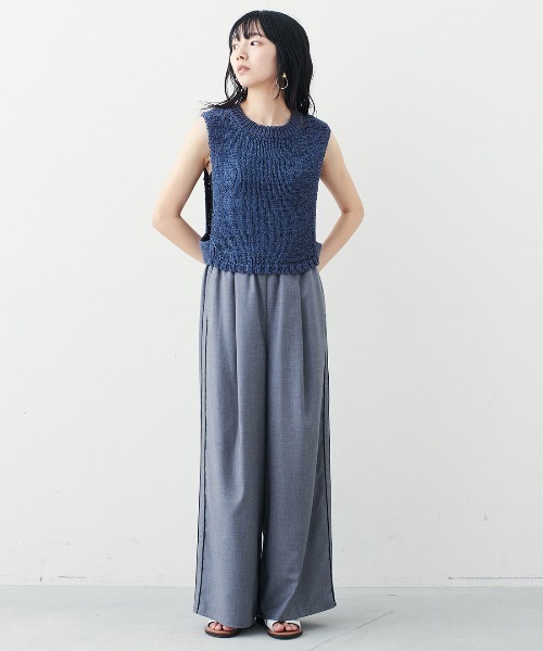 MEDE19F(メデジュウキュウ)の「BRAND NEW MIX STYLE さらっとモードなテープヤーンショートベスト(ベスト・レディース・ホワイト/ネイビー・3L/LL/L/M/S)」の5枚目の写真