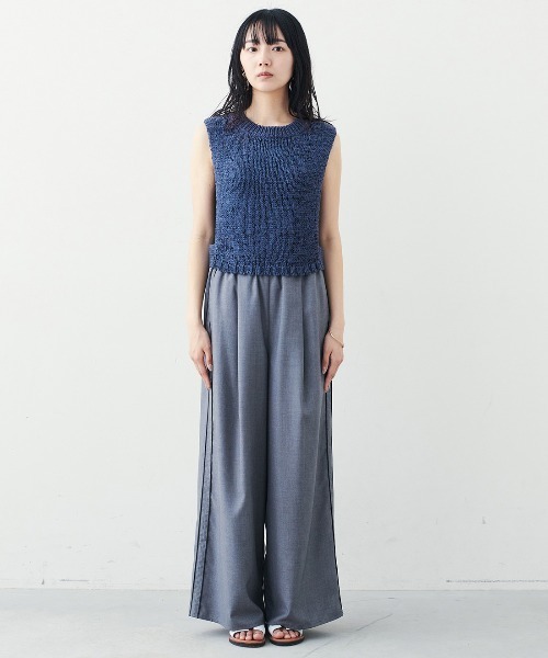 MEDE19F(メデジュウキュウ)の「BRAND NEW MIX STYLE さらっとモードなテープヤーンショートベスト(ベスト・レディース・ホワイト/ネイビー・3L/LL/L/M/S)」の6枚目の写真