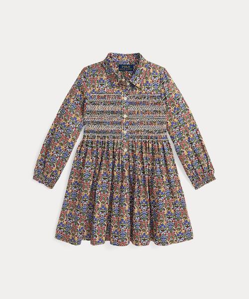 フローラル スモックド コットン ツイル ドレス