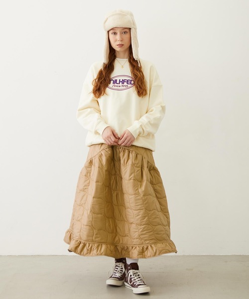 MILKFED.(ミルクフェド)の「QUILTED FLARED SKIRT(スカート・レディース・ブラック/オリーブ/ベージュ・ONE SIZE)」の16枚目の写真