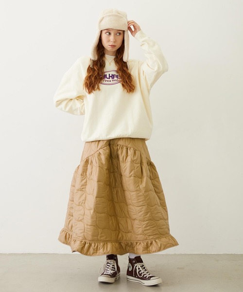 MILKFED.(ミルクフェド)の「QUILTED FLARED SKIRT(スカート・レディース・ブラック/オリーブ/ベージュ・ONE SIZE)」の17枚目の写真