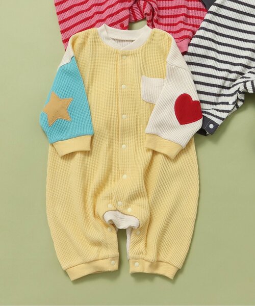 BREEZE（ブリーズ）の「【リンク】いろいろパッチワッフルカバーオール（ロンパース・キッズ・オフホワイト/ピンク/レインボー・80/70/60）」の3枚目の写真