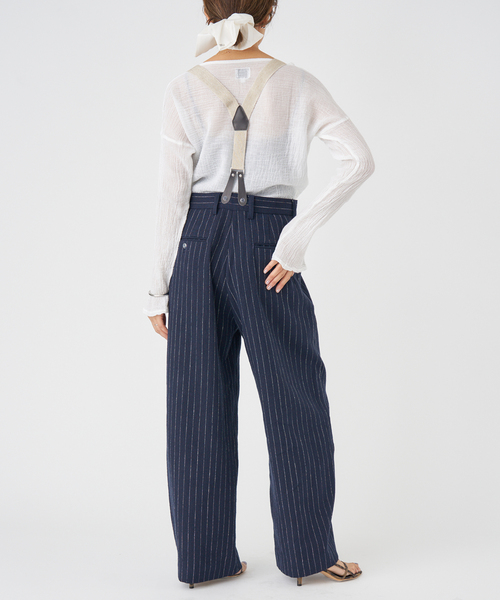 IENAイエナ リネンコンサスペンダーワーカーズスラックス イエナ IENA リネンコンサスペンダーワーカーズスラックス （ネイビー