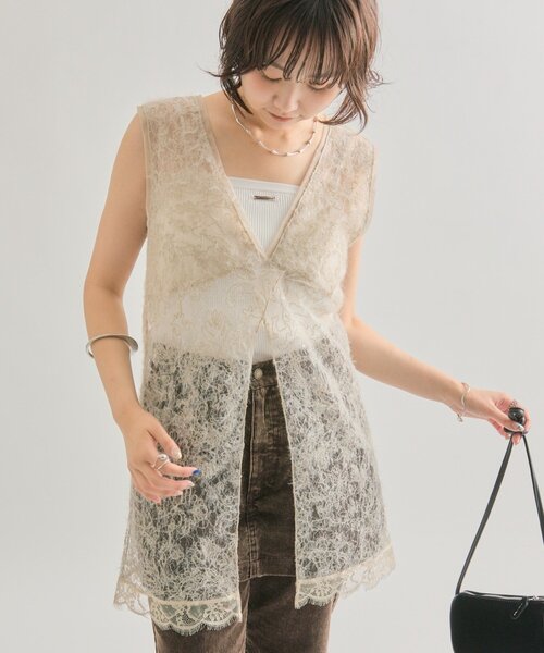 mystic（ミスティック）の「【ロングシーズンアイテム◎】シャギーレース タンクチュニック（タンクトップ・レディース・ブラック/アイボリー/ベージュ・FREE）」の3枚目の写真