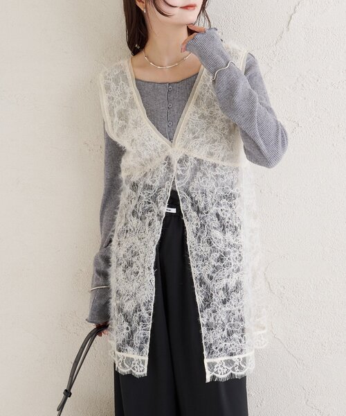 mystic（ミスティック）の「【ロングシーズンアイテム◎】シャギーレース タンクチュニック（タンクトップ・レディース・ブラック/アイボリー/ベージュ・FREE）」の15枚目の写真