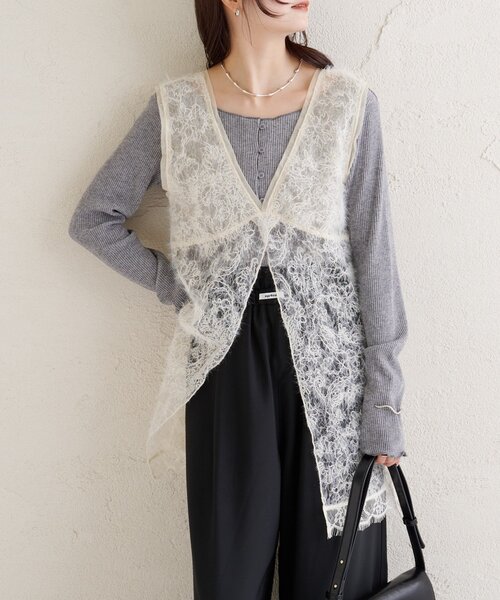 mystic（ミスティック）の「【ロングシーズンアイテム◎】シャギーレース タンクチュニック（タンクトップ・レディース・ブラック/アイボリー/ベージュ・FREE）」の16枚目の写真