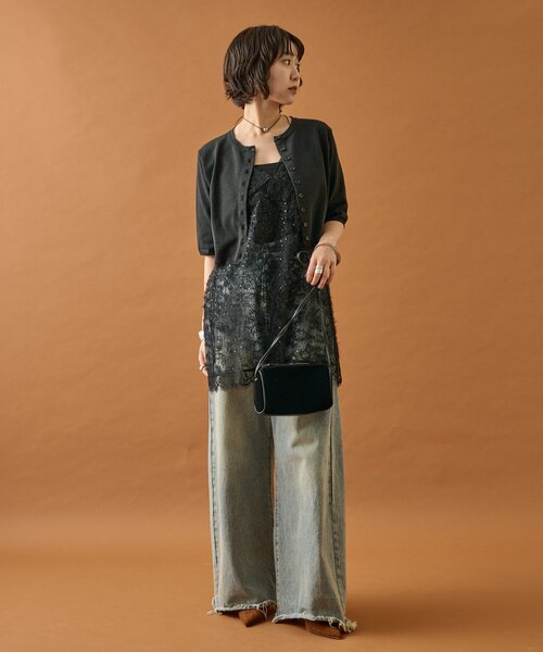 mystic（ミスティック）の「【ロングシーズンアイテム◎】シャギーレース タンクチュニック（タンクトップ・レディース・ブラック/アイボリー/ベージュ・FREE）」の4枚目の写真