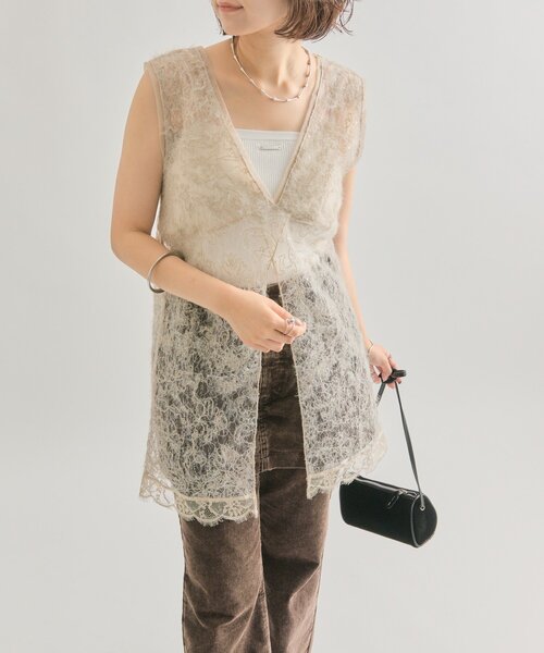 mystic（ミスティック）の「【ロングシーズンアイテム◎】シャギーレース タンクチュニック（タンクトップ・レディース・ブラック/アイボリー/ベージュ・FREE）」の6枚目の写真