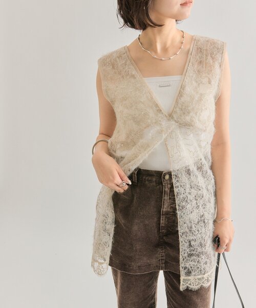 mystic（ミスティック）の「【ロングシーズンアイテム◎】シャギーレース タンクチュニック（タンクトップ・レディース・ブラック/アイボリー/ベージュ・FREE）」の7枚目の写真