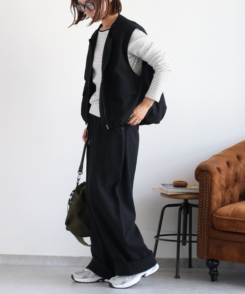 cepo(セポ)の「〈セットアップ対応〉カルゼスソバルーンジップベスト(ベスト・レディース・ブラック/キャメル・M)」の4枚目の写真