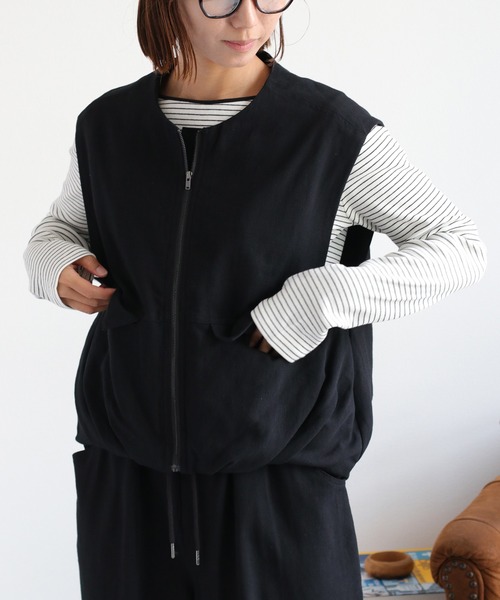 cepo(セポ)の「〈セットアップ対応〉カルゼスソバルーンジップベスト(ベスト・レディース・ブラック/キャメル・M)」の14枚目の写真