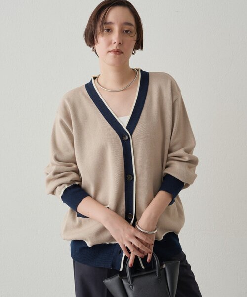 LOUNGEDRESS(ラウンジドレス)の「配色ラインニットカーデ(ニット/セーター・レディース・ベージュ/ネイビー・FREE)」の6枚目の写真