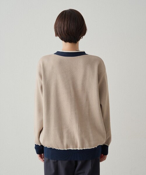 LOUNGEDRESS(ラウンジドレス)の「配色ラインニットカーデ(ニット/セーター・レディース・ベージュ/ネイビー・FREE)」の4枚目の写真