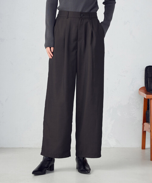 COMME CA ISM（コムサイズム）の「【セットアップ対応】ポリエステルツイル　ワイドテーパードパンツ（その他パンツ・レディース・カーキ/ブラック・LARGE/MEDIUM）」の2枚目の写真