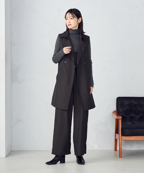 COMME CA ISM（コムサイズム）の「【セットアップ対応】ポリエステルツイル　ワイドテーパードパンツ（その他パンツ・レディース・カーキ/ブラック・LARGE/MEDIUM）」の3枚目の写真