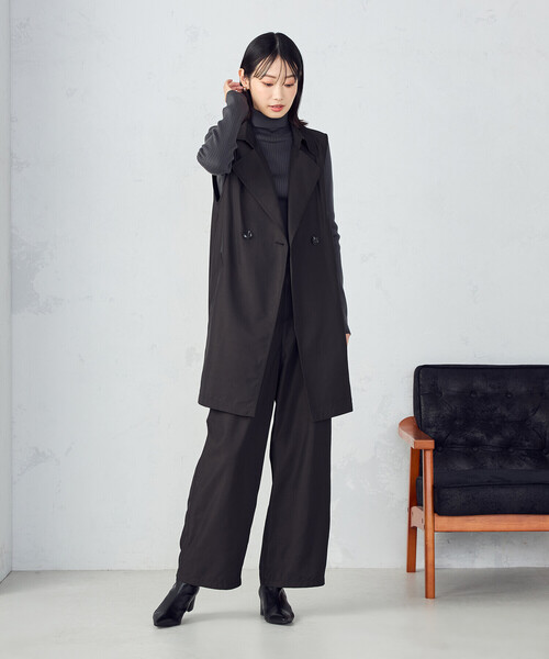 COMME CA ISM（コムサイズム）の「【セットアップ対応】ポリエステルツイル　ワイドテーパードパンツ（その他パンツ・レディース・カーキ/ブラック・LARGE/MEDIUM）」の4枚目の写真