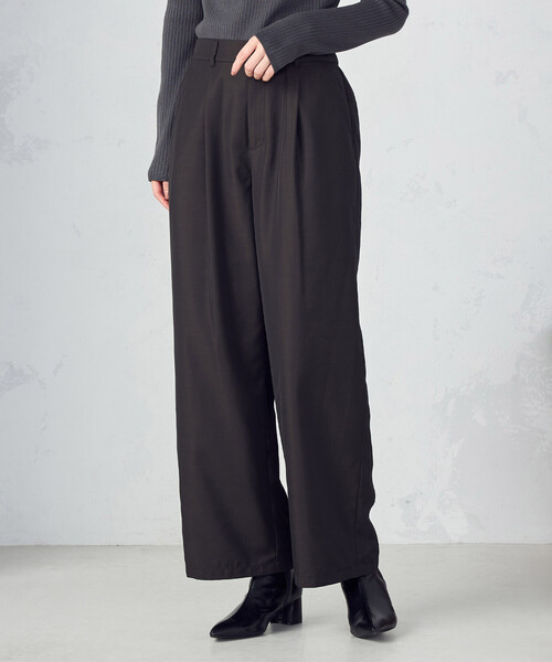 COMME CA ISM（コムサイズム）の「【セットアップ対応】ポリエステルツイル　ワイドテーパードパンツ（その他パンツ・レディース・カーキ/ブラック・LARGE/MEDIUM）」の6枚目の写真