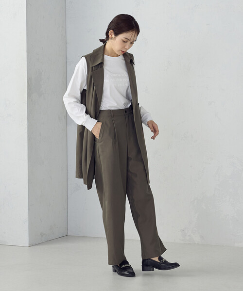 COMME CA ISM（コムサイズム）の「【セットアップ対応】ポリエステルツイル　ワイドテーパードパンツ（その他パンツ・レディース・カーキ/ブラック・LARGE/MEDIUM）」の7枚目の写真