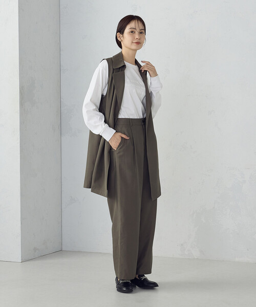 COMME CA ISM（コムサイズム）の「【セットアップ対応】ポリエステルツイル　ワイドテーパードパンツ（その他パンツ・レディース・カーキ/ブラック・LARGE/MEDIUM）」の8枚目の写真