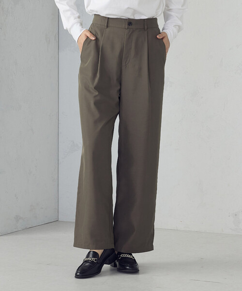 COMME CA ISM（コムサイズム）の「【セットアップ対応】ポリエステルツイル　ワイドテーパードパンツ（その他パンツ・レディース・カーキ/ブラック・LARGE/MEDIUM）」の9枚目の写真