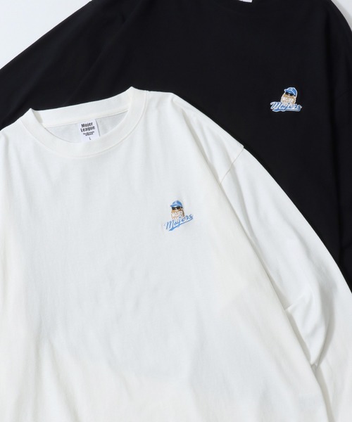 SITRY（シトリー）の「MOJER LEAGUE Embroidery T-Shirt/別注 モジャーリーグ オーバーサイズ おじさん ワンポイント刺繍 ロンT 長袖Tシャツ レディース メンズ  【ブランドステッカー付き】（Tシャツ/カットソー・メンズ・ホワイト/ブラック/ホワイト系その他/ブラック系その他/ホワイト系その他2/ホワイト系その他3/ブラック系その他2/ブラック系その他3・M/L/XL）」の2枚目の写真