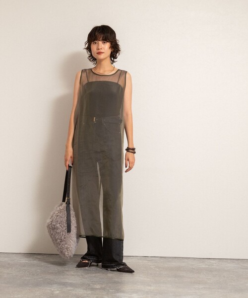 NOLLEY’S（ノーリーズ）の「【MAQWEL/マクウェル】ウォッシャブルオーガンジーワンピース（ワンピース・レディース・ベージュ/カーキ・FREE）」の5枚目の写真