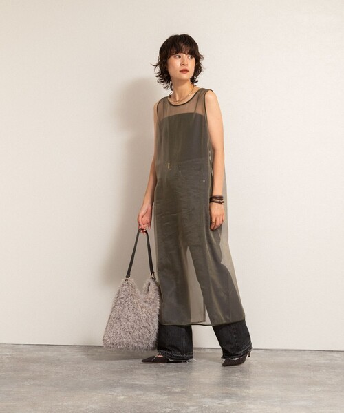 NOLLEY’S（ノーリーズ）の「【MAQWEL/マクウェル】ウォッシャブルオーガンジーワンピース（ワンピース・レディース・ベージュ/カーキ・FREE）」の6枚目の写真