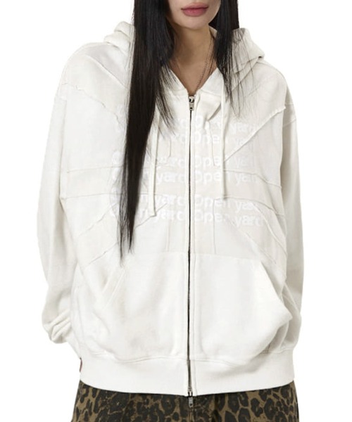 OY(オーワイ)の「『OY/オーワイ』UNION CUT PATCH HOODIE ZIP UP/ユニオンカットパッチジップアップパーカー(パーカー・レディース・ホワイト/ブラック・L/M)」の2枚目の写真