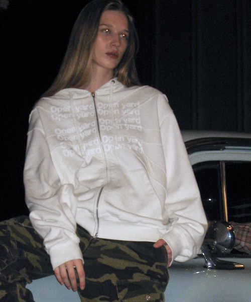 OY(オーワイ)の「『OY/オーワイ』UNION CUT PATCH HOODIE ZIP UP/ユニオンカットパッチジップアップパーカー(パーカー・レディース・ホワイト/ブラック・L/M)」の9枚目の写真