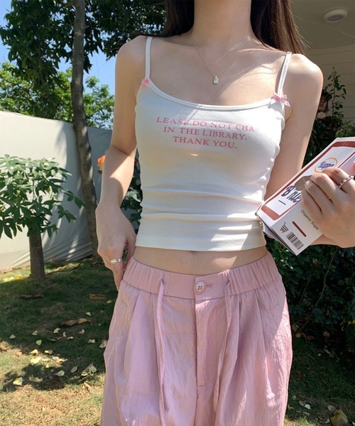 Lace Ladies(レースレディース)の「プチリボン付き アルファベット レター カップ付き キャミソール(キャミソール・レディース・イエロー/ピンク/ブラック/ホワイト・FREE)」の15枚目の写真