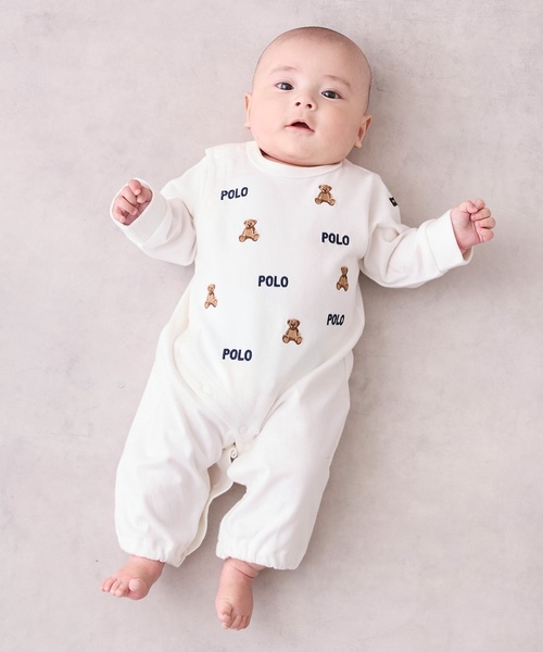 petit main（プティマイン）の「【POLO BCS】モチーフ刺繍長袖2WAYオール（ロンパース・キッズ・ネイビー/グリーン/オフホワイト・50-70cm）」の4枚目の写真